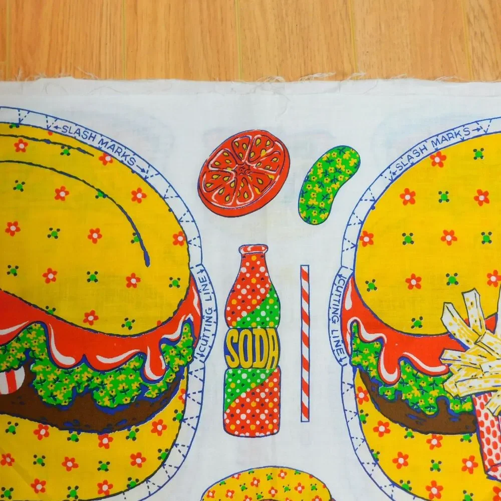 Calico Burger Pillow Panel Fabric Sewing Cushion Vintage Craft Cute Novelty NEW